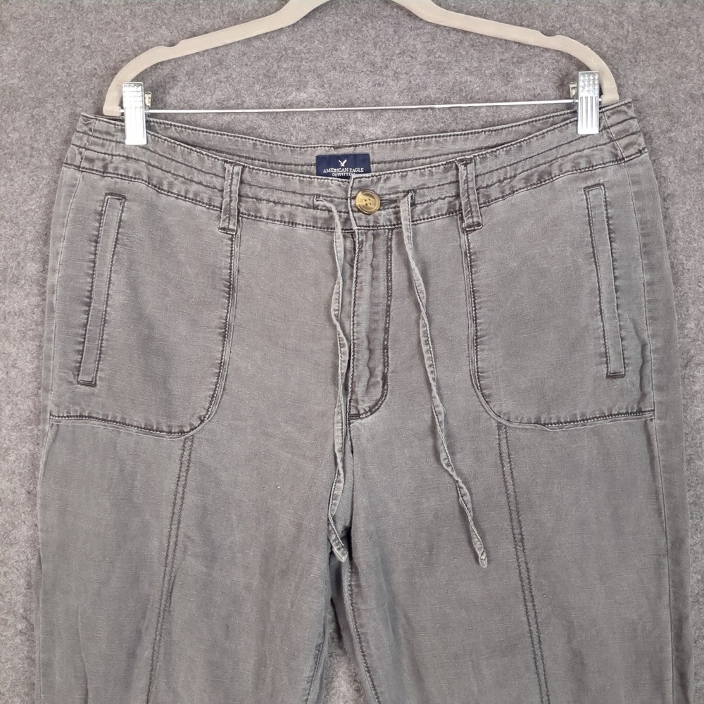 American Eagle Gray Linen Blend Jogger Pants Womens 12 Short Utility Zip Cuff - Picture 5 of 15